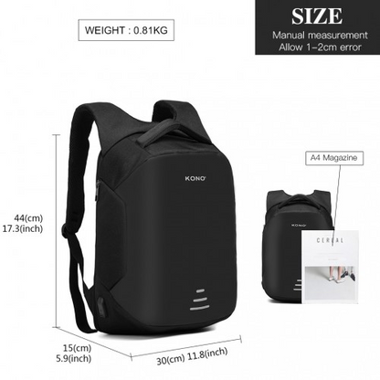 E1946 - KONO REFLECTIVE USB CHARGING INTERFACE BACKPACK - BLACK - BEYRUN