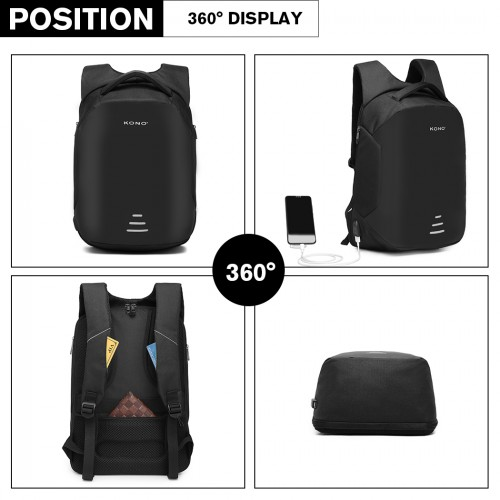 E1946 - KONO REFLECTIVE USB CHARGING INTERFACE BACKPACK - BLACK - BEYRUN