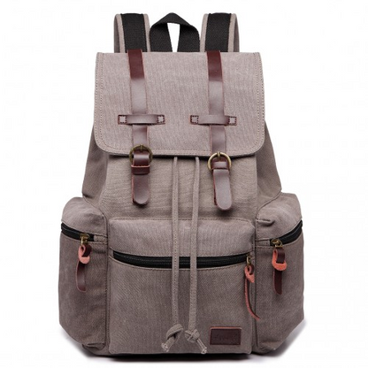 E1672 - Kono Large Multi Function Leather Details Canvas Backpack - Grey - BEYRUN