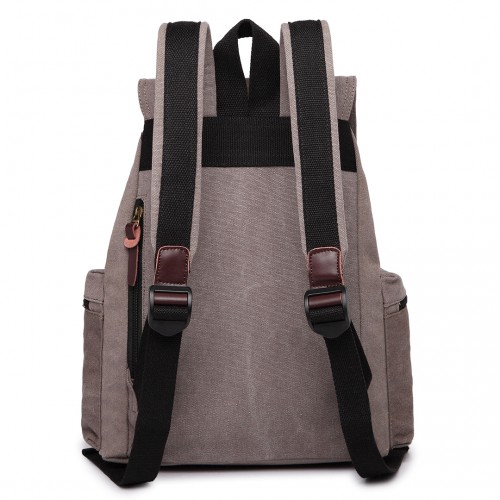 E1672 - Kono Large Multi Function Leather Details Canvas Backpack - Grey - BEYRUN