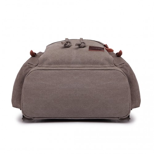 E1672 - Kono Large Multi Function Leather Details Canvas Backpack - Grey - BEYRUN