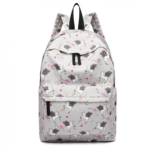 E1401.UN - Miss Lulu Large Backpack Unicorn Print - Grey. - BEYRUN