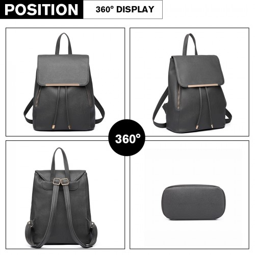 E1669 - Miss Lulu Faux Leather Stylish Fashion Backpack - Grey - BEYRUN