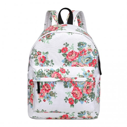 E1401F - Miss Lulu Large Backpack Flower Polka Dot - White. - BEYRUN