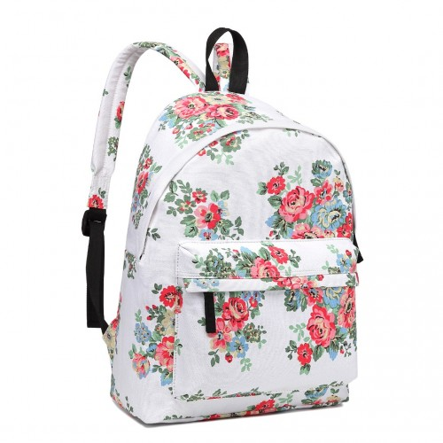 E1401F - Miss Lulu Large Backpack Flower Polka Dot - White. - BEYRUN