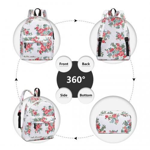 E1401F - Miss Lulu Large Backpack Flower Polka Dot - White. - BEYRUN