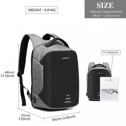 E1946 - KONO REFLECTIVE USB CHARGING INTERFACE BACKPACK - GREY - BEYRUN