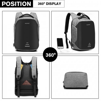 E1946 - KONO REFLECTIVE USB CHARGING INTERFACE BACKPACK - GREY - BEYRUN