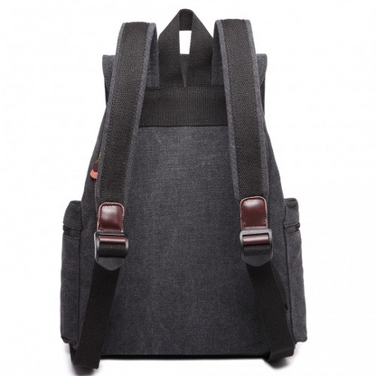 E1672 - Kono Large Multi Function Leather Details Canvas Backpack - Black - BEYRUN