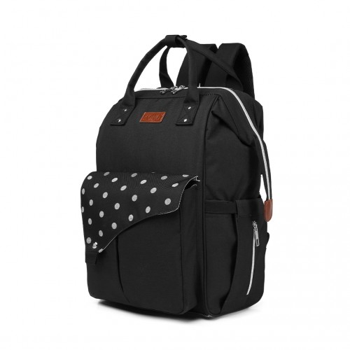 KONO Polka Dot Maternity Backpack Bag with USB Connectivity - Large Capacity, Multifunctional, Water Resistant - Black - BEYRUN