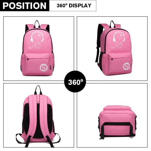 E6877 - Kono Multi-functional Glow-in-the-Dark Trolley Backpack - Pink - BEYRUN