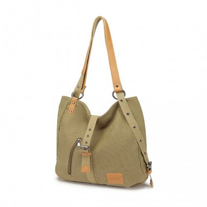 Kono Canvas Hobo Slouch Shoulder Bag and Backpack - Khaki | Stylish & Versatile - BEYRUN