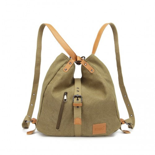 Kono Canvas Hobo Slouch Shoulder Bag and Backpack - Khaki | Stylish & Versatile - BEYRUN