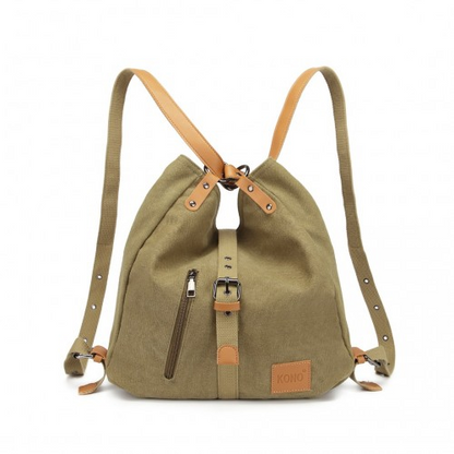 Kono Canvas Hobo Slouch Shoulder Bag and Backpack - Khaki | Stylish & Versatile - BEYRUN