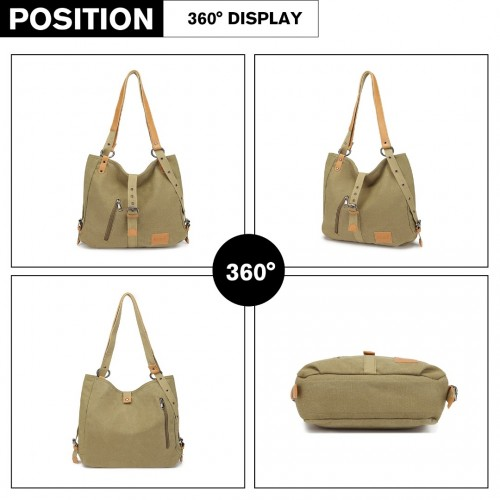 Kono Canvas Hobo Slouch Shoulder Bag and Backpack - Khaki | Stylish & Versatile - BEYRUN