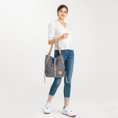 Kono Canvas Hobo Slouch Shoulder Bag and Backpack - Khaki | Stylish & Versatile - BEYRUN