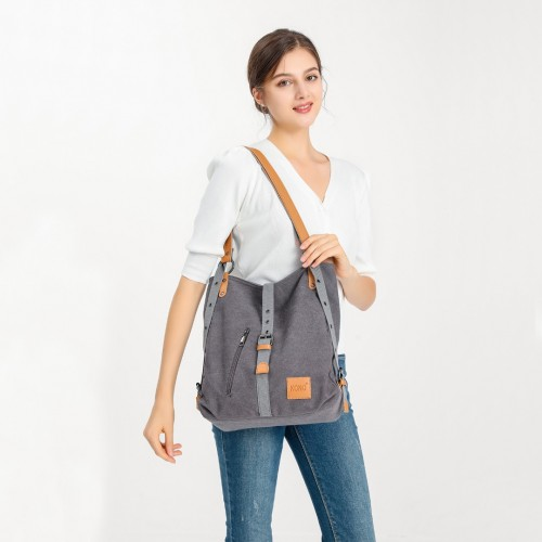 Kono Canvas Hobo Slouch Shoulder Bag and Backpack - Khaki | Stylish & Versatile - BEYRUN