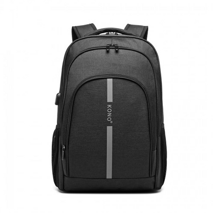 E1972 - Kono Large Backpack with Reflective Stripe and USB Charging Interface - Black - BEYRUN