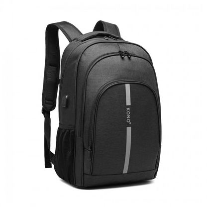 E1972 - Kono Large Backpack with Reflective Stripe and USB Charging Interface - Black - BEYRUN