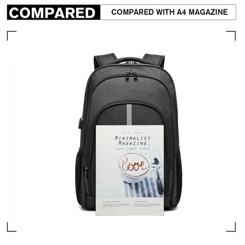 E1972 - Kono Large Backpack with Reflective Stripe and USB Charging Interface - Black - BEYRUN