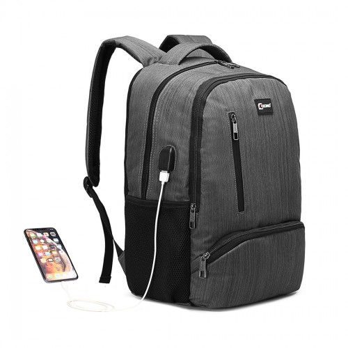 E1978 - Kono Multi Compartment Backpack with USB Connectivity - Grey - BEYRUN