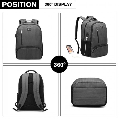 E1978 - Kono Multi Compartment Backpack with USB Connectivity - Grey - BEYRUN