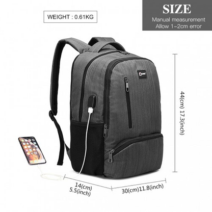 E1978 - Kono Multi Compartment Backpack with USB Connectivity - Grey - BEYRUN