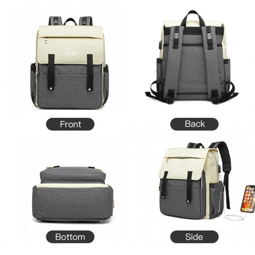 E1970 - Kono Multi Compartment Baby Changing Backpack with USB Connectivity - Grey - BEYRUN