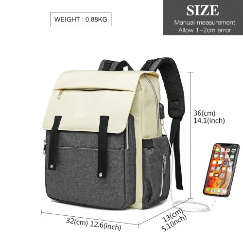 E1970 - Kono Multi Compartment Baby Changing Backpack with USB Connectivity - Grey - BEYRUN