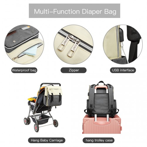 E1970 - Kono Multi Compartment Baby Changing Backpack with USB Connectivity - Grey - BEYRUN