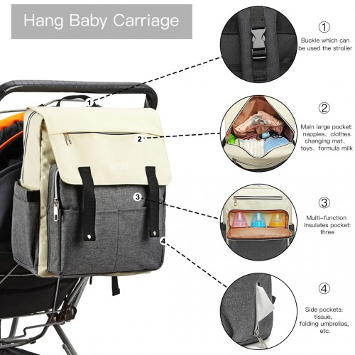 E1970 - Kono Multi Compartment Baby Changing Backpack with USB Connectivity - Grey - BEYRUN