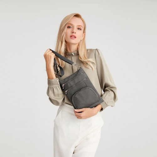 Kono Casual Multi Pocket RFID Blocking Crossbody Bag - Stylish and Secure Grey Bag - BEYRUN