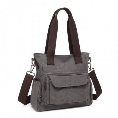 Kono Large Capacity Multi Compartment Canvas Crossbody Tote Bag - Grey | Versatile & Durable - BEYRUN