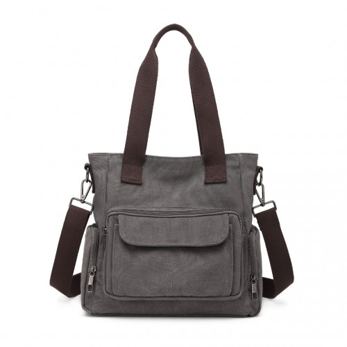 Kono Large Capacity Multi Compartment Canvas Crossbody Tote Bag - Grey | Versatile & Durable - BEYRUN