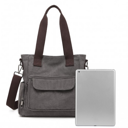 Kono Large Capacity Multi Compartment Canvas Crossbody Tote Bag - Grey | Versatile & Durable - BEYRUN