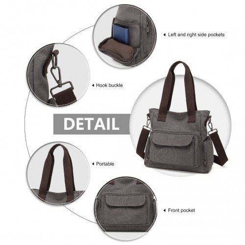 Kono Large Capacity Multi Compartment Canvas Crossbody Tote Bag - Grey | Versatile & Durable - BEYRUN