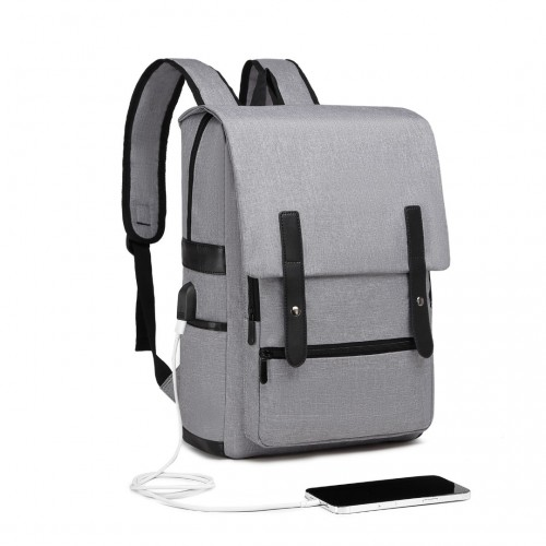 EG2032 - Kono Smart Practical Backpack with USB Chargable Interface - Grey - BEYRUN