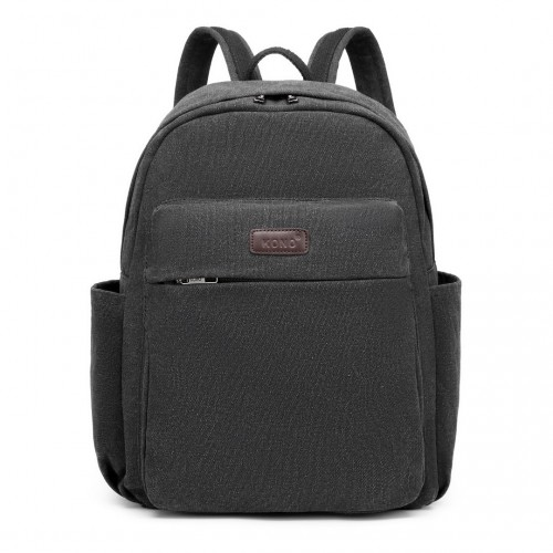 EB2234 - Kono Canvas Lightweight Casual School Backpack - Black - BEYRUN