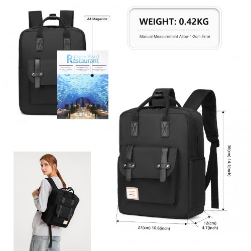 Kono Casual Daypack Lightweight Backpack - Water-Resistant Travel Bag - Black | Versatile and Stylish for Everyday Use - BEYRUN