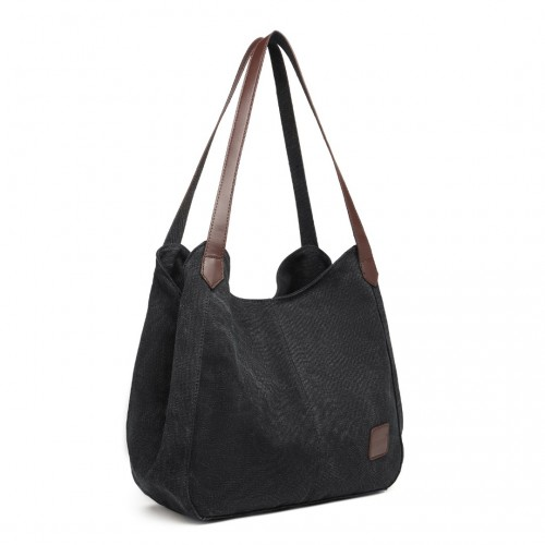 Kono Canvas Shoulder Tote Bag - Premium Quality & Spacious Design in Black - BEYRUN