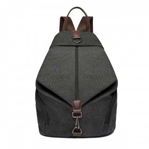 EB2044 - Kono Fashion Anti-Theft Canvas Backpack - Black - BEYRUN