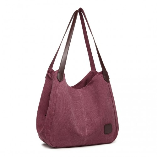 Kono Canvas Shoulder Tote Bag - Claret | Stylish and Spacious - BEYRUN