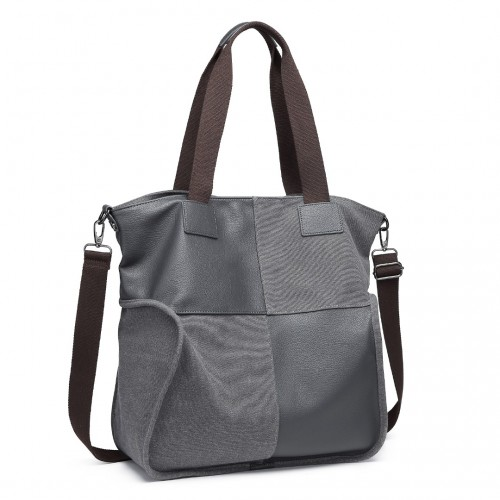 EH2221 - Kono Paneled Contrast Large Capacity Canvas Shoulder Bag in Grey - Durable & Stylish - BEYRUN