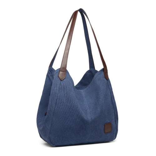 Kono Canvas Shoulder Tote Bag - Navy | Trendy & Functional Daily Essential - BEYRUN