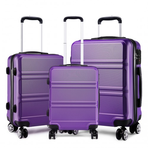 Kono ABS Sculpted Horizontal Design 3 Piece Suitcase Set - Purple | Durable & Stylish Luggage Set - BEYRUN