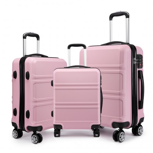 Kono ABS 3 Piece Sculpted Horizontal Suitcase Set - Pink | Durable & Stylish Luggage - BEYRUN