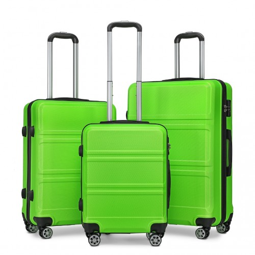 Kono 3 Piece ABS Sculpted Horizontal Design Suitcase Set in Green - Lightweight & Durable Travel Luggage - BEYRUN