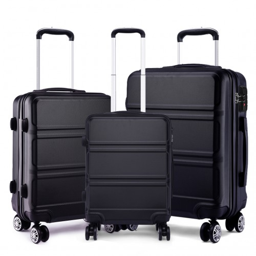 Kono ABS Sculpted Horizontal Design 3 Piece Suitcase Set - Black | Lightweight & Durable Luggage - BEYRUN