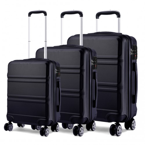 Kono ABS Sculpted Horizontal Design 3 Piece Suitcase Set - Black | Lightweight & Durable Luggage - BEYRUN