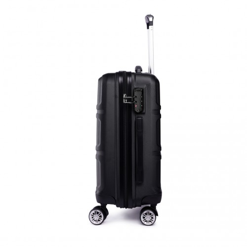 Kono ABS Sculpted Horizontal Design 3 Piece Suitcase Set - Black | Lightweight & Durable Luggage - BEYRUN